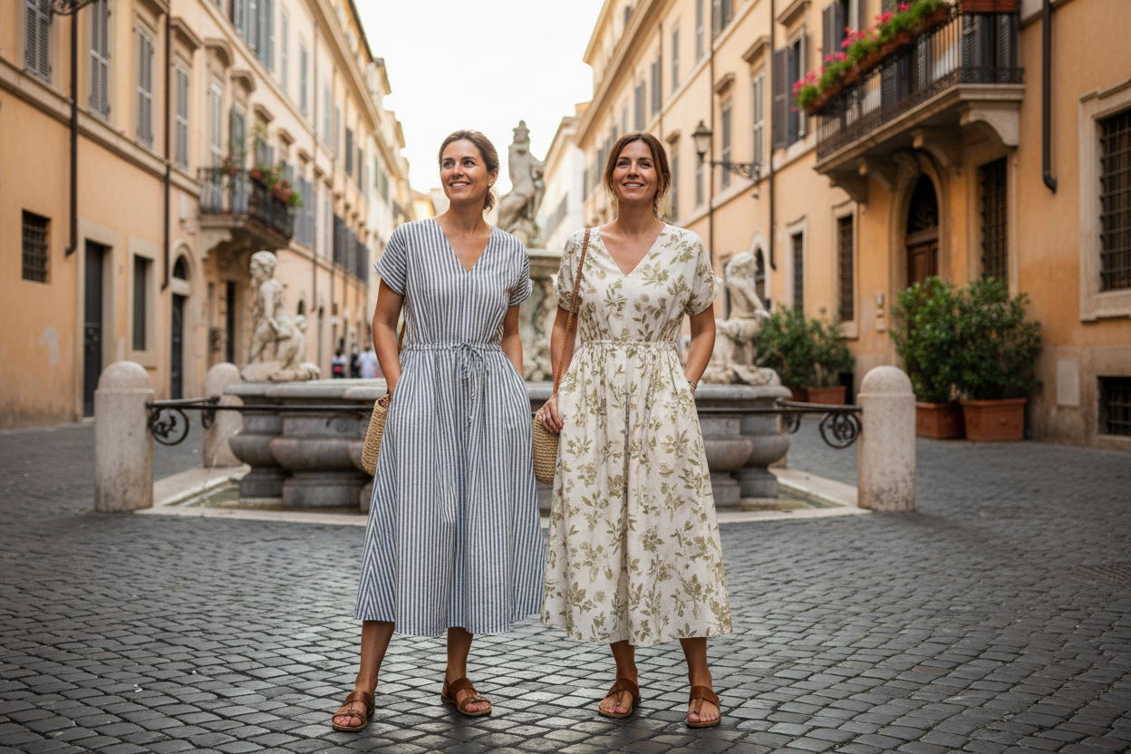 Two women in everyday dresses in Rome